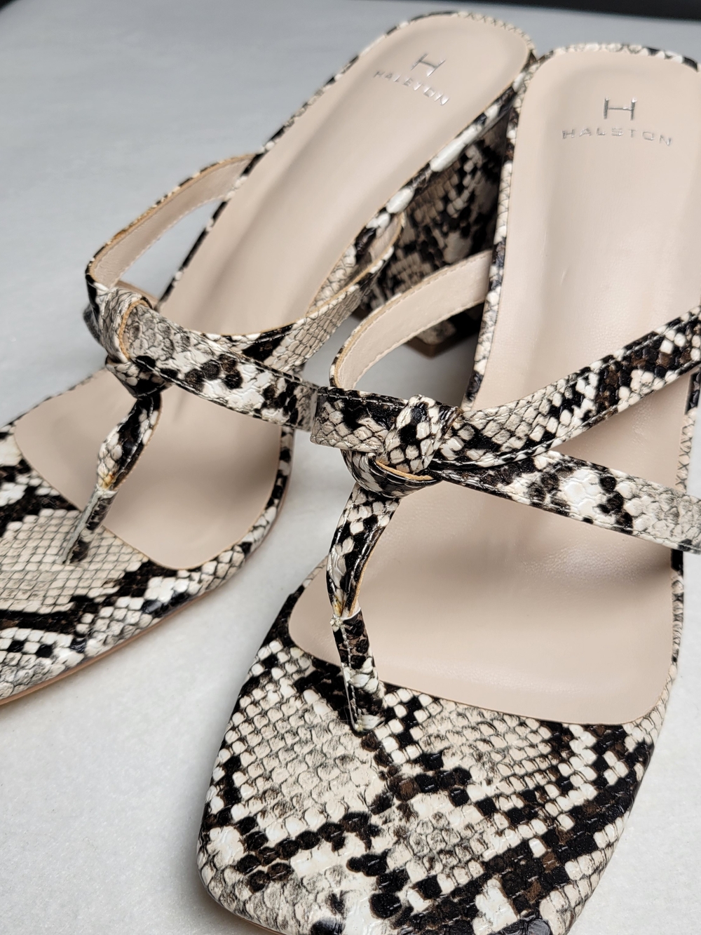 Halston 'Mash' Snake Print Block Heel Sandals Size 8-8.5 MSRP $88 NWB